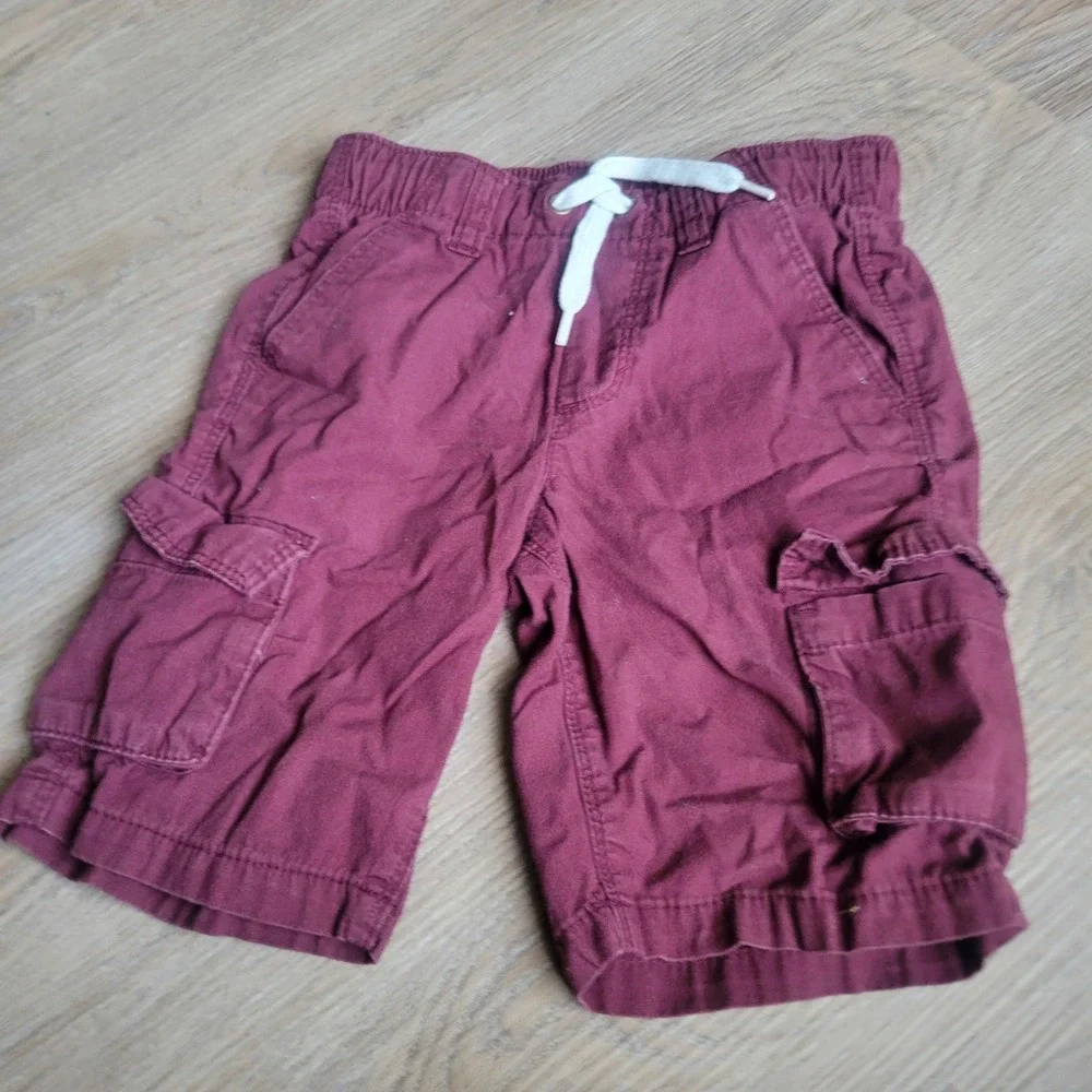 Old Navy Boys Cargo Shorts 5T Burgundy Cotton Casual Outdoor Drawstring